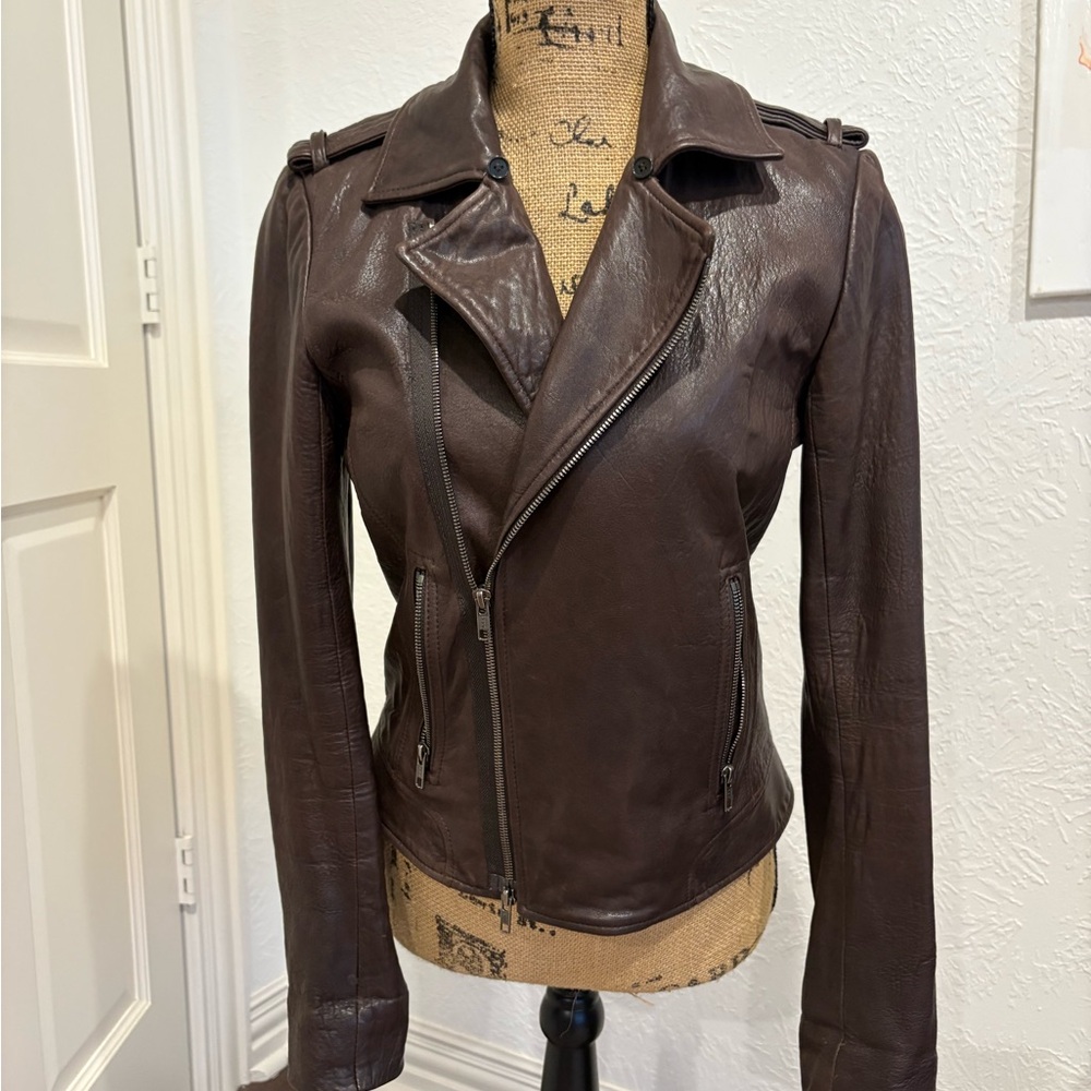 Theory Dark Brown Leather Jacket